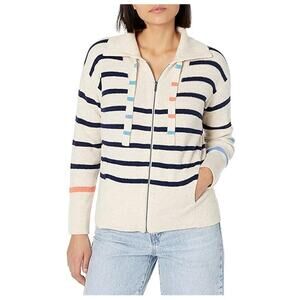 Nic+ Zoe Womens Sailors Stripe Full Zip Cardigan Sweater Sz L Preppy Sustainable